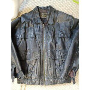 Echt Leder Vintage Men’s Black Leather Bomber Jacket Sz L